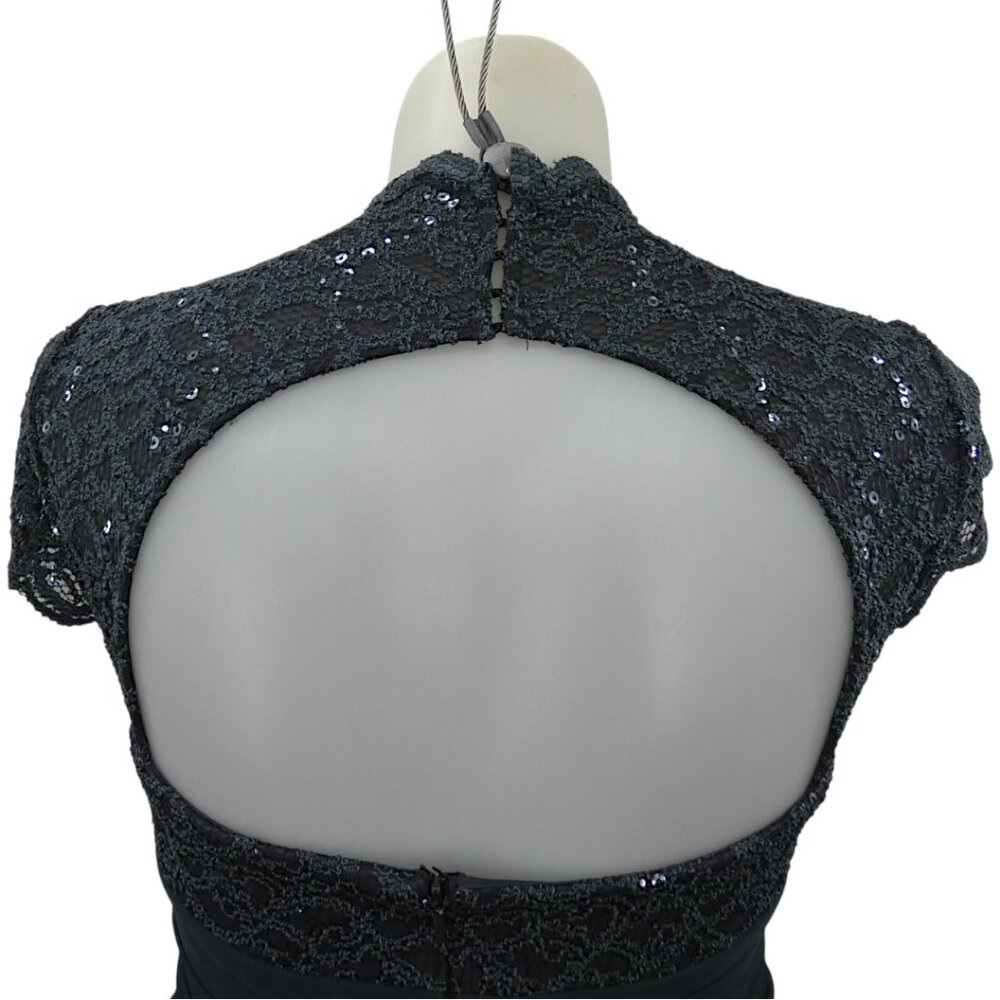 Betsy & Adam Sequin Lace Gown Charcoal Gray Size 14 Formal Evening - Picture 7 of 10